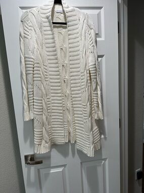 525 America Cream Cable Knit Open-Front Cardigan